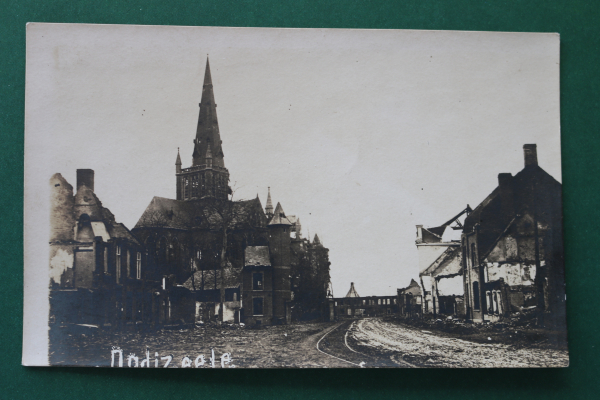 Postcard Photo PC Dadizeele 1914-1918 worldwar destroyed town houses Belgium Belgie